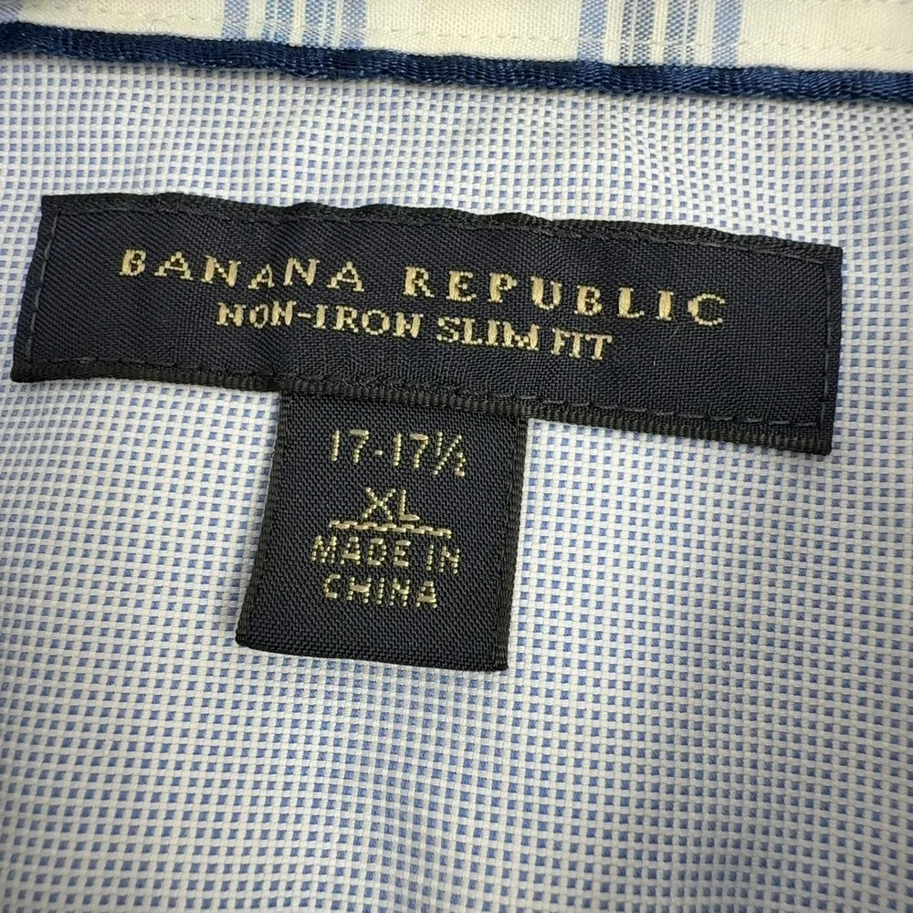 Banana Republic Button‎ Up Mens XL Blue Cotton Non-Iron Slim Fit Plaid Preppy